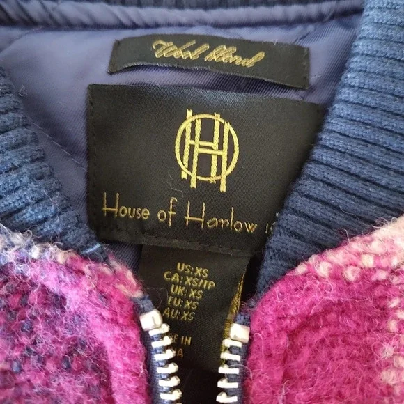 NWOT: House of Harlow 1960 -Women's Plaid, Wool-Blend, Quilted Bomber Jacket- XS - Picture 2 of 4